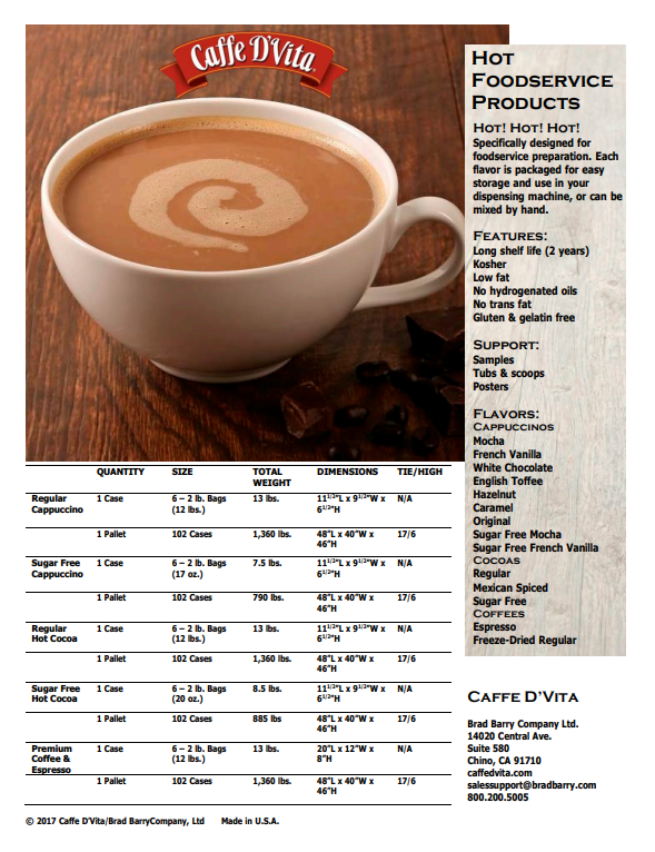 Catalog Preview showing Caffe D'vita's Hot Food Service Products